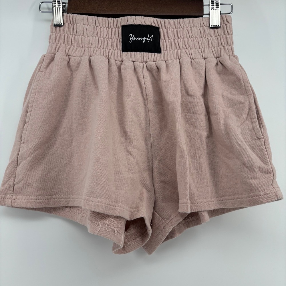 YoungLA Sweat Shorts Women S Dusty Rose Excellent High Waisted Cotton Balletcore - Picture 1 of 8
